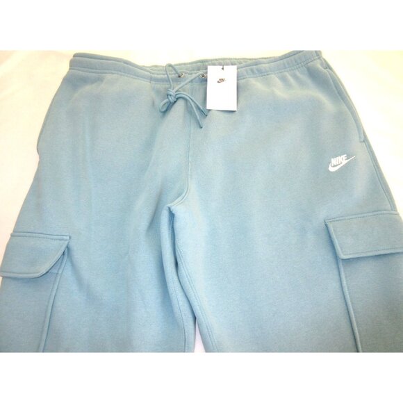 Nike Club Men's Tapered Leg Fleece Lined Cargo Jogger pants Denim Turquoise Blue - Picture 3 of 8